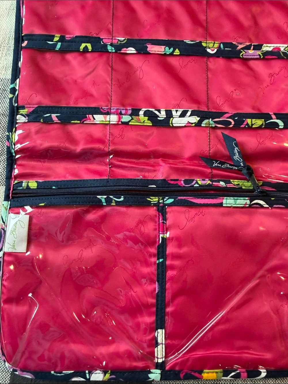 Vera Bradley Navy Floral Quilted Hanging jewelry Organizer